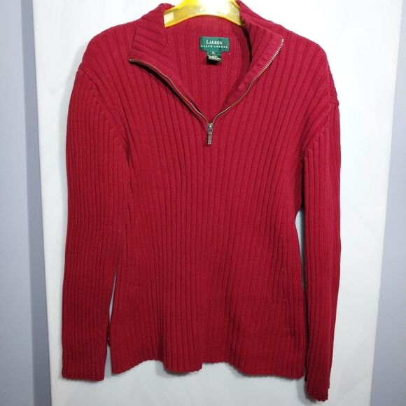 Lauren Ralph Lauren Women’s Sweater Sz XL Red Chunky Knit 1/4 Zip Heavyweight - Picture 1 of 9